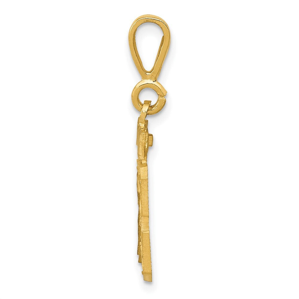 14k Yellow Gold Small Brushed Diamond-cut Number 13 Charm Pendant for Women