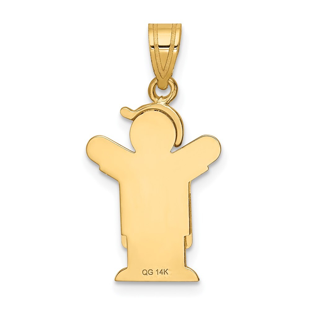 14k Yellow Gold Solid Engravable Boy in Overalls with Hat on Left Charm Pendant