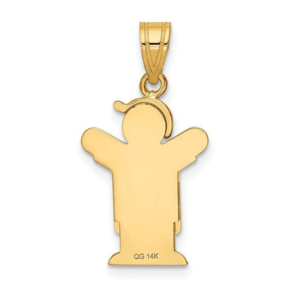 14k Yellow Gold Solid Engravable Boy in Overalls with Hat on Left Charm Pendant