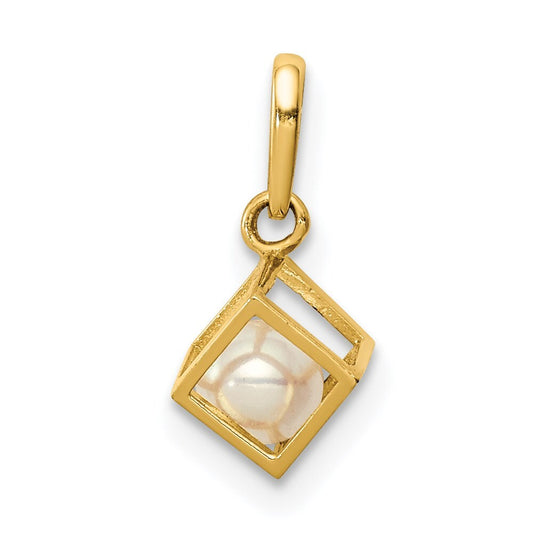 14k Yellow Gold 3D Square w/FW Cultured Pearl Pendant for Women