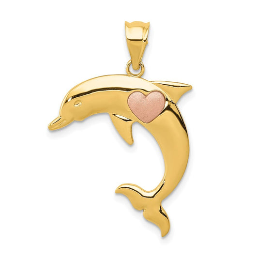 14k Two-tone Gold Two Tone Dolphin Heart Pendant for Women