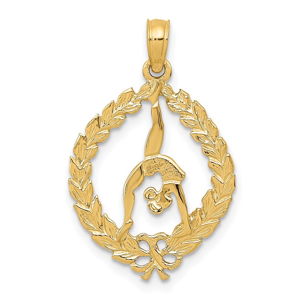 14k Yellow Gold Solid Polished Framed Gymnast Pendant for Women