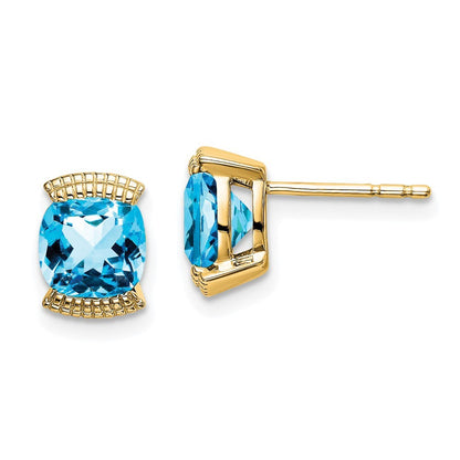 14k Yellow Gold Blue Topaz Stud Earrings