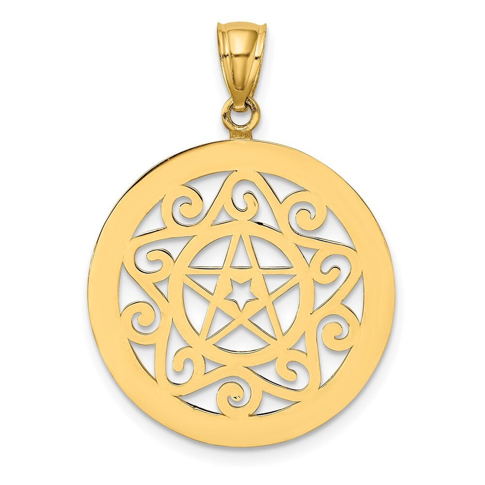 14k Yellow Gold Tribal Star In Round Frame Charm Pendant for Women