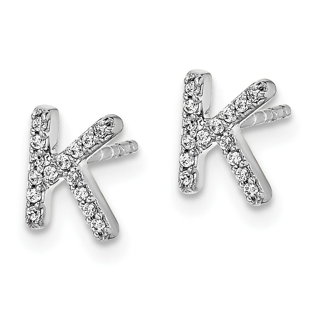 14k White Gold Diamond Initial K Stud Earrings Gift for Women