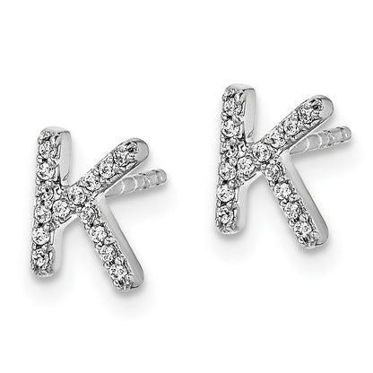 14k White Gold Diamond Initial K Stud Earrings Gift for Women