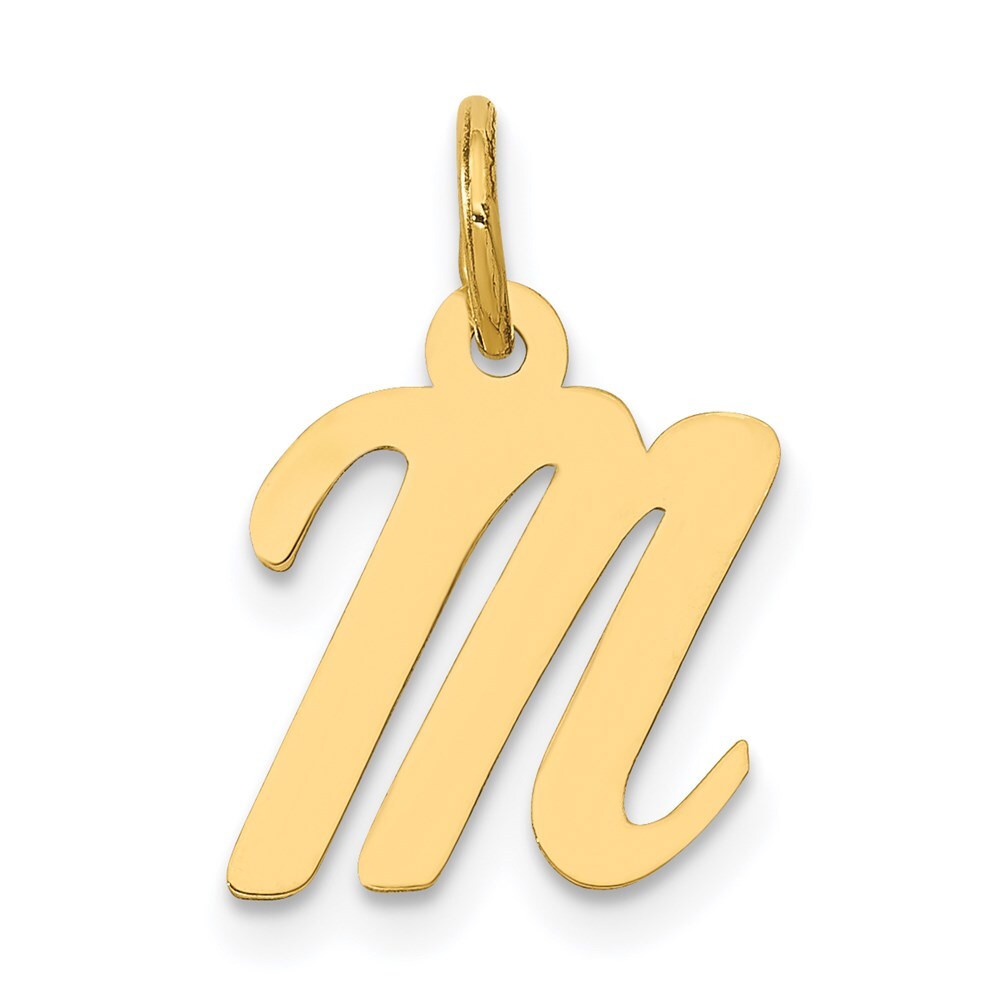 14k Yellow Gold Small Script Letter M Initial Charm Pendant for Women