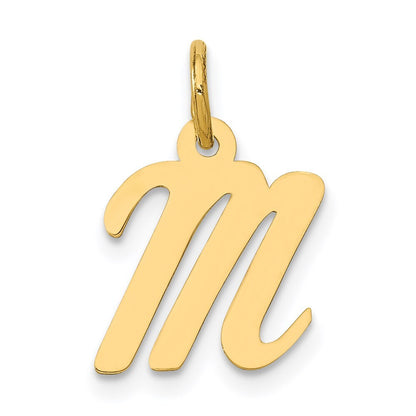 14k Yellow Gold Small Script Letter M Initial Charm Pendant for Women