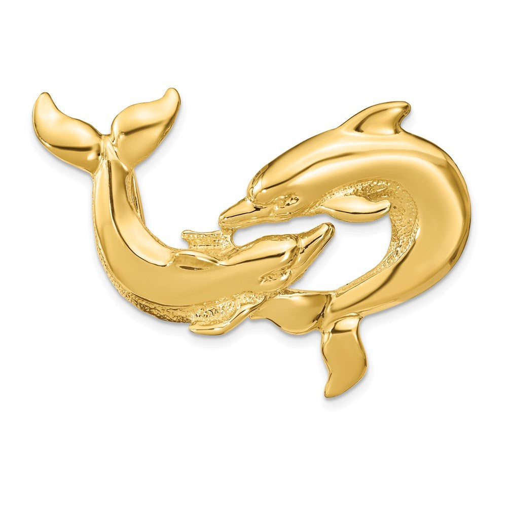 14k Yellow Gold Polished Fits Up To 10mm and 8mm Double Dolphins Slide