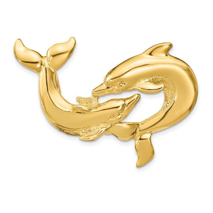 14k Yellow Gold Polished Fits Up To 10mm and 8mm Double Dolphins Slide