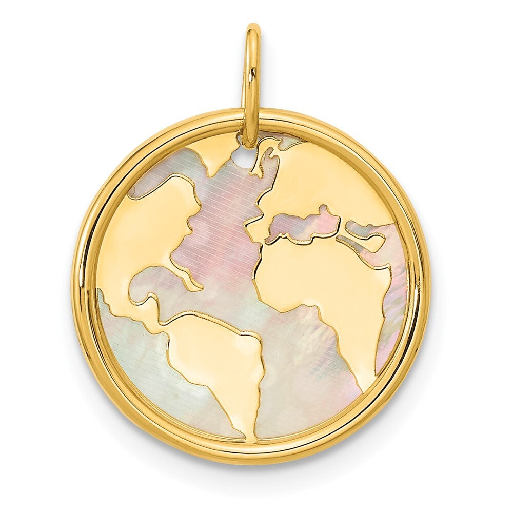 14k Yellow Gold Polished Mother of Pearl Earth Pendant for Women