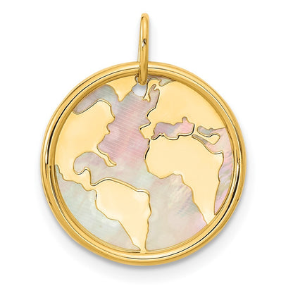 14k Yellow Gold Polished Mother of Pearl Earth Pendant for Women