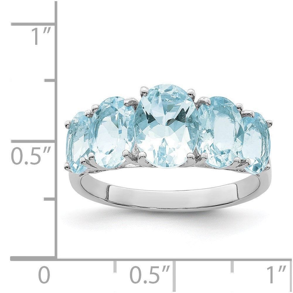 Sterling Silver Rhodium Aqua Ring Size 6