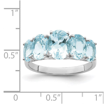 Sterling Silver Rhodium Aqua Ring Size 6