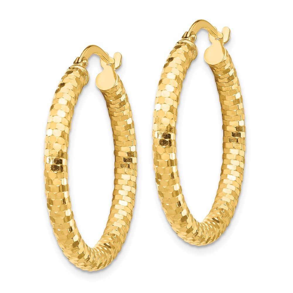 14k Yellow Gold 3x27mm Diamond-cut Hoop Earrings