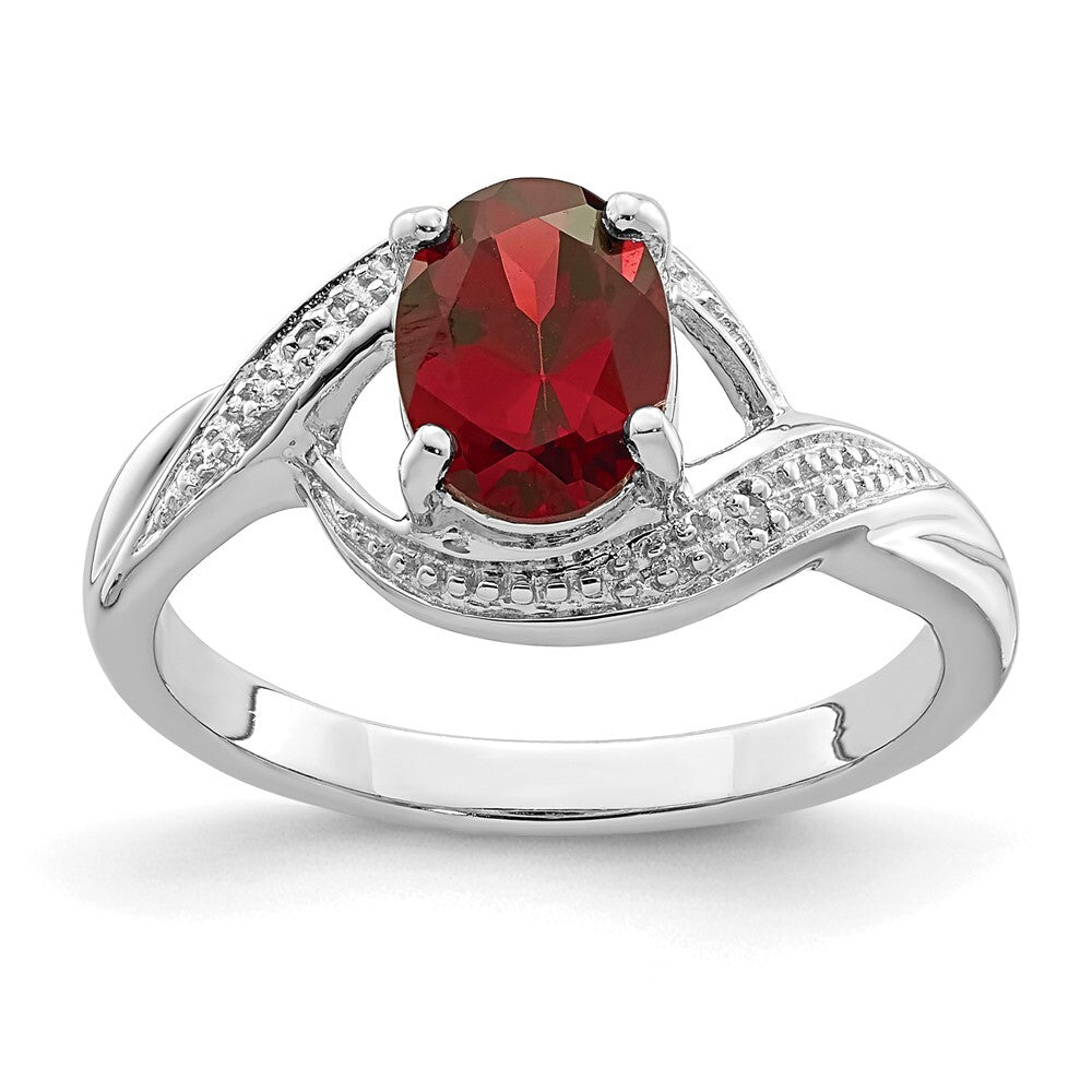 Sterling Silver Rhodium-plated Garnet & Diamond Ring Size 8