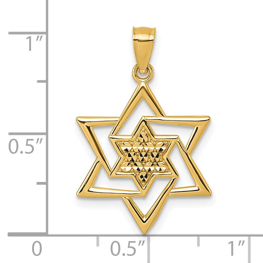 14k Yellow Gold Polished and Diamond-cut Star Of David Religious Pendant