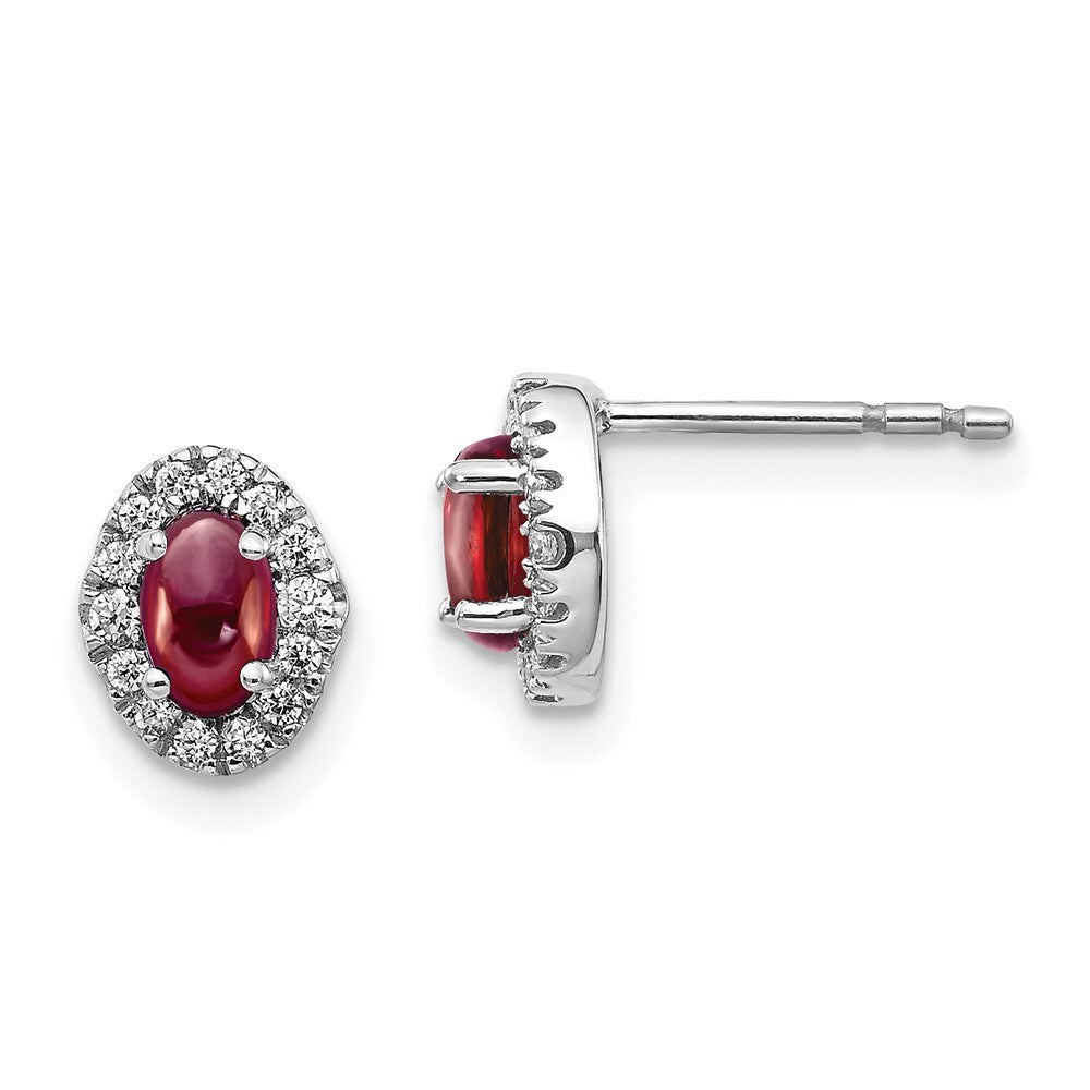 14k White Gold Diamond and Cabochon Garnet Stud Earrings