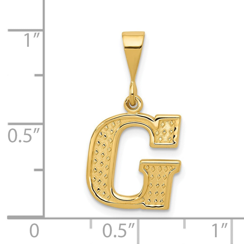 14k Yellow Gold Textured Initial G Charm Pendant for Women