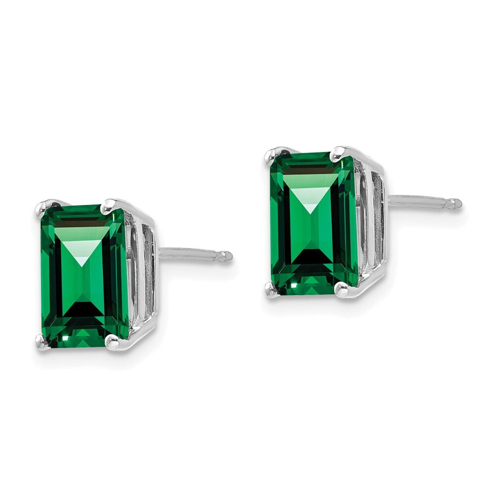 14k White Gold 9x7mm Emerald Cut Mount St. Helens Stud Earrings Gift for Women