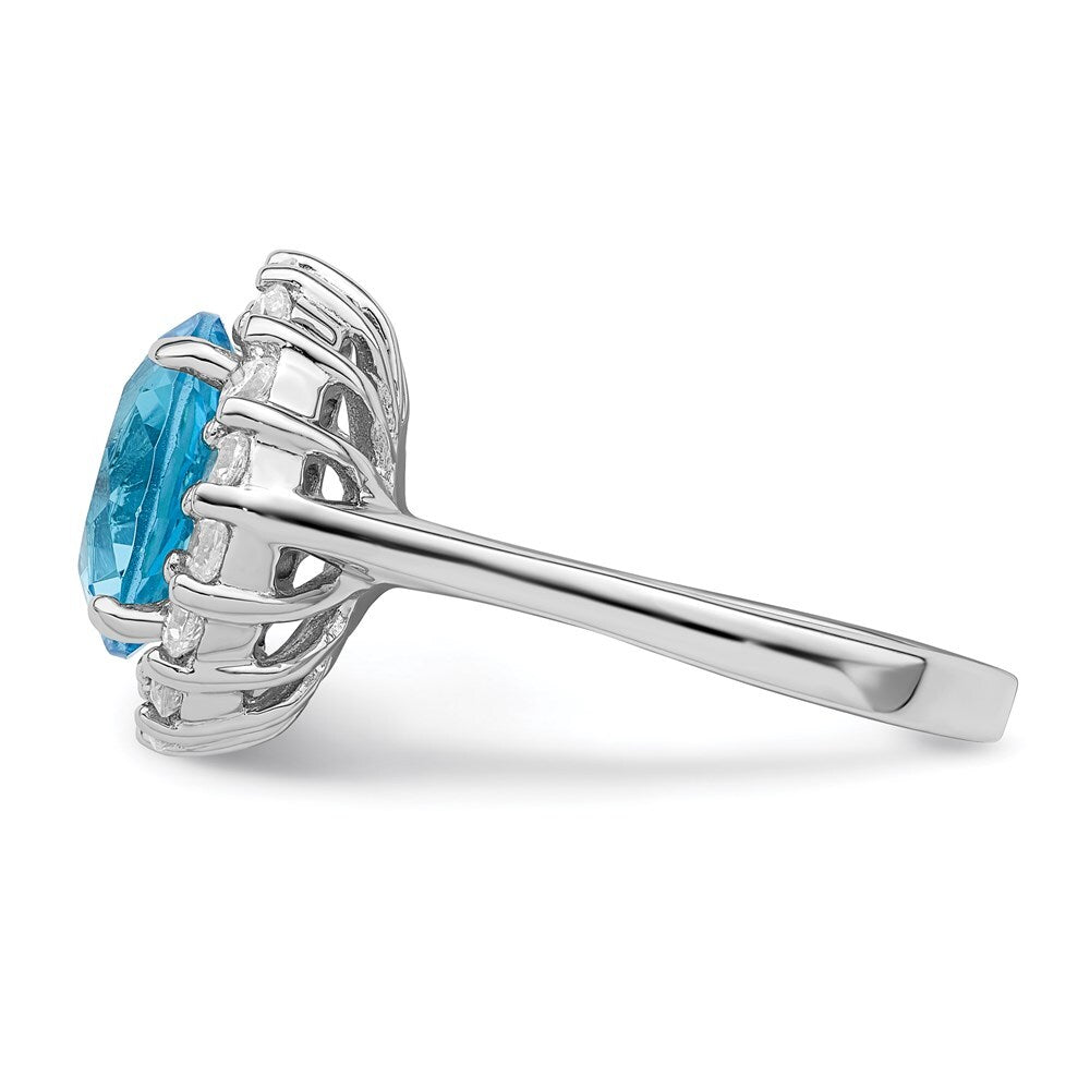 Sterling Silver Rhodium-plated Blue & Clear Cubic Zirconia Ring Size 7