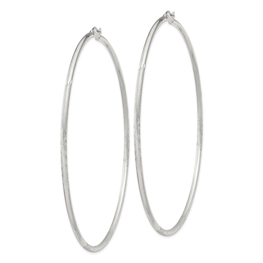 Sterling Silver 2mm Polished/Satin Diamond-cut Hoop Earrings