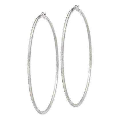 Sterling Silver 2mm Polished/Satin Diamond-cut Hoop Earrings