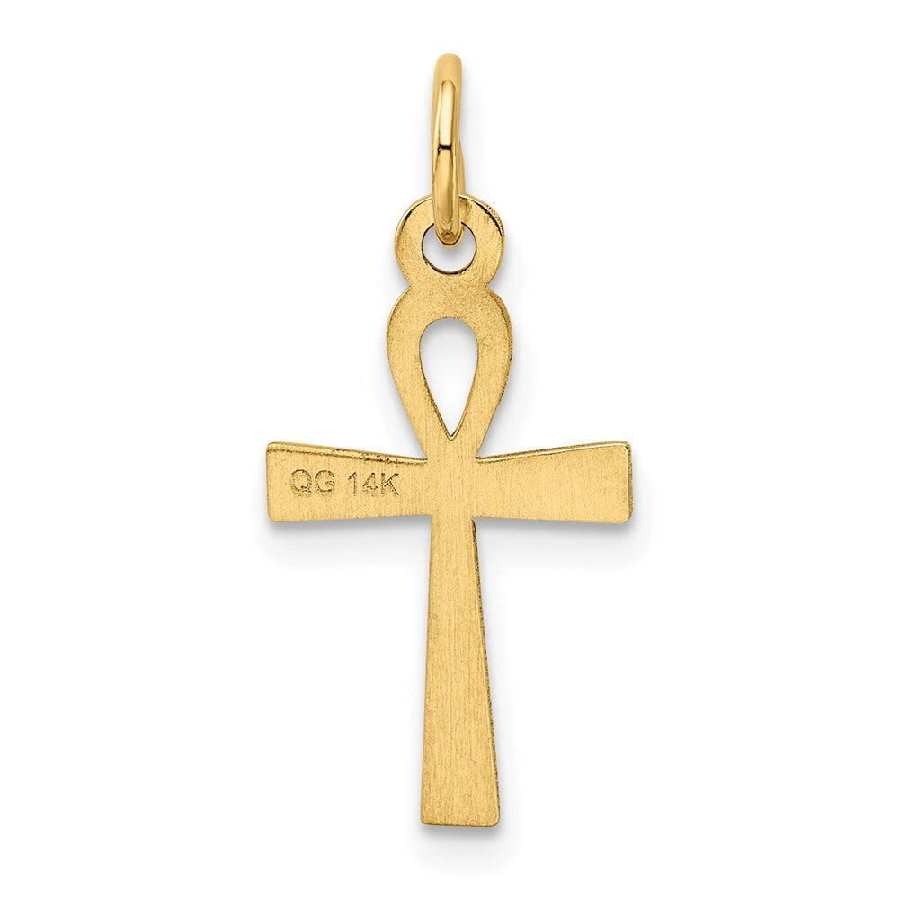 14k Yellow Gold Laser Designed Ankh Cross Charm Pendant for Women