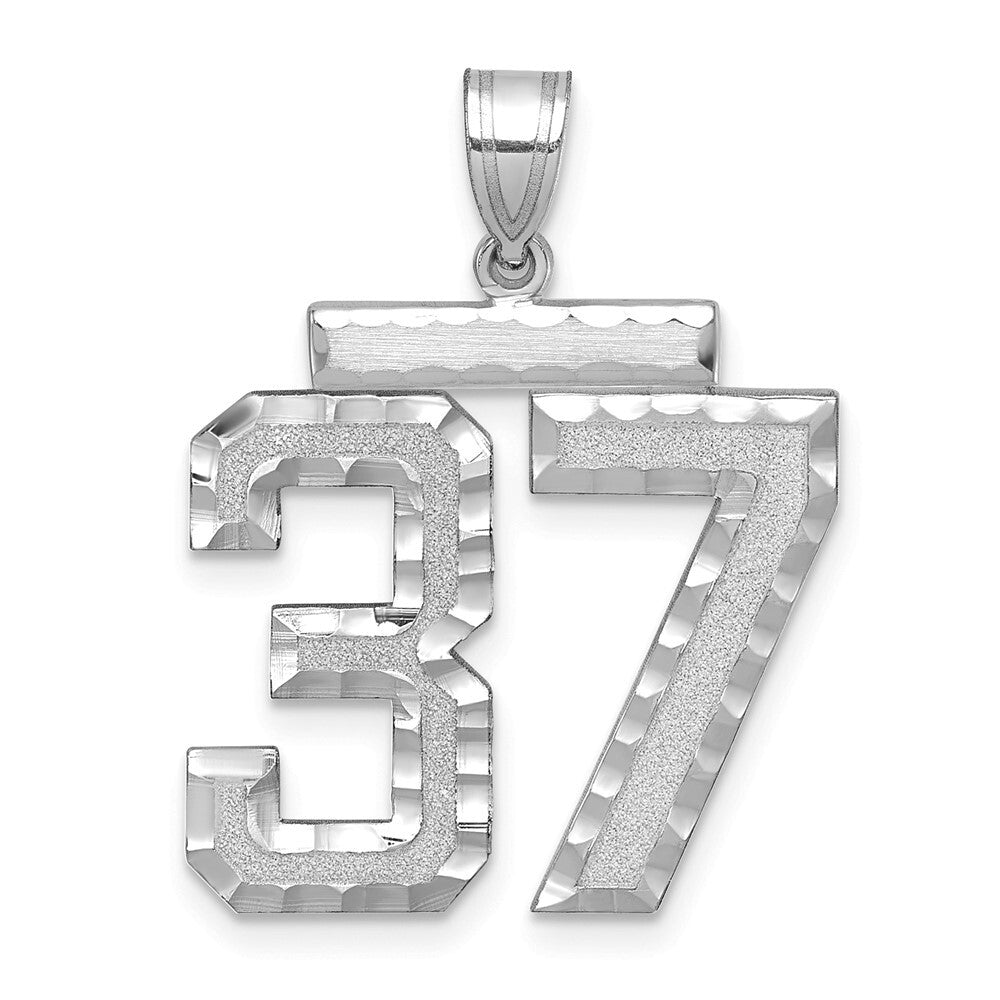 14k White Gold Large Brushed Diamond-cut Number 37 Charm Pendant for Women