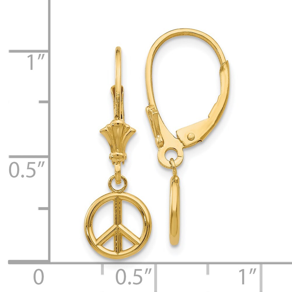 14k Yellow Gold 3-D Peace Symbol Leverback Earrings