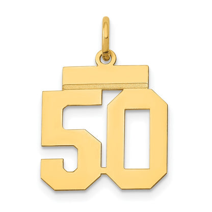 14k Yellow Gold Small Polished Number 50 Charm Pendant for Women