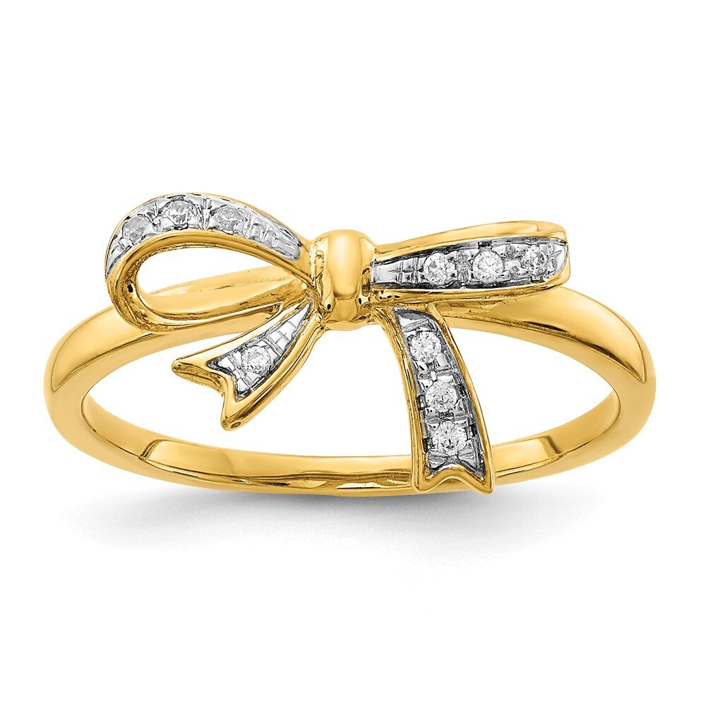 14K Yellow Gold w/Rhodium Diamond Bow Ring Size 7