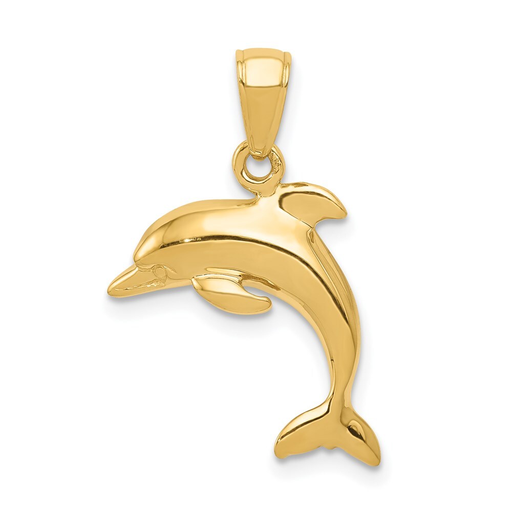 14k Yellow Gold Jumping Dolphin Pendant for Women