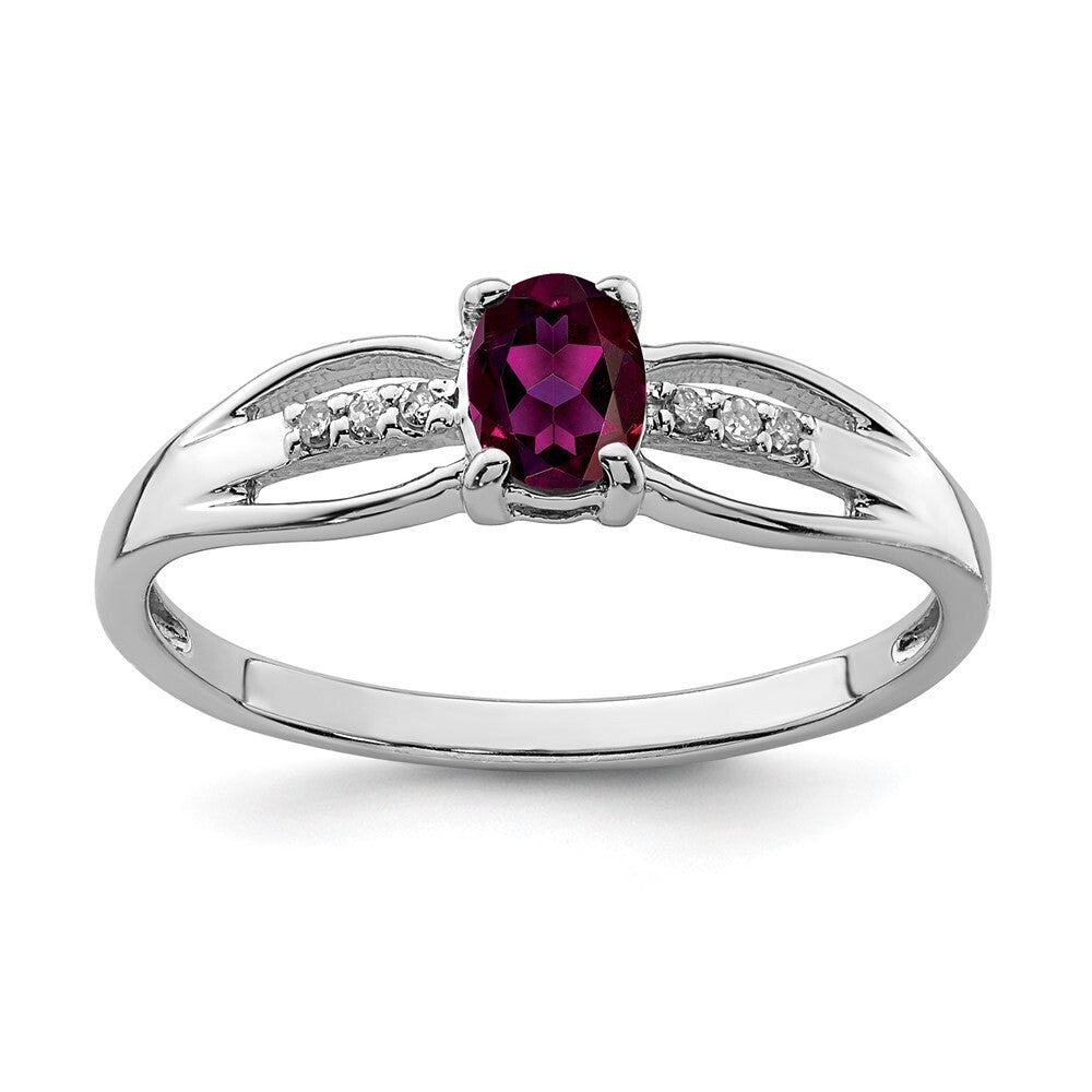 Sterling Silver Rhod-plated Diamond Rhodolite Garnet Ring Size 8