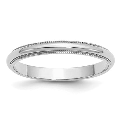Sterling Silver Rhodium-plated 3mm Half Round Milgrain Size 8 Band Ring
