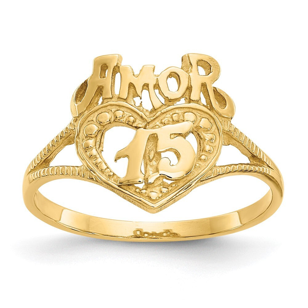 14K Yellow Gold 15 Amor Heart Ring