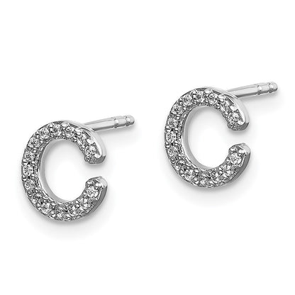 14k White Gold Diamond Initial C Stud Earrings Gift for Women