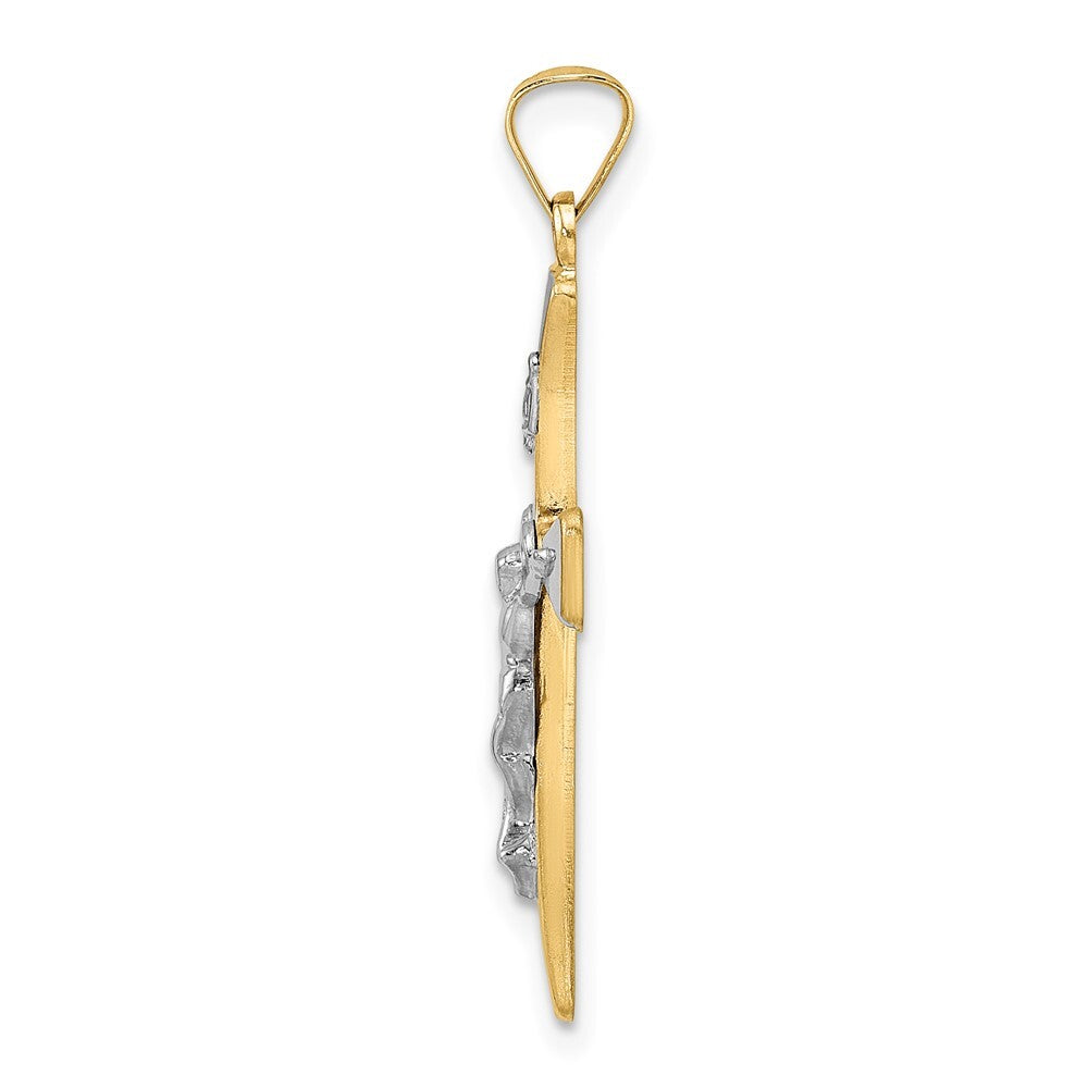 14k Two-tone Gold Polished Hollow INRI Crucifix Cross Pendant for Women
