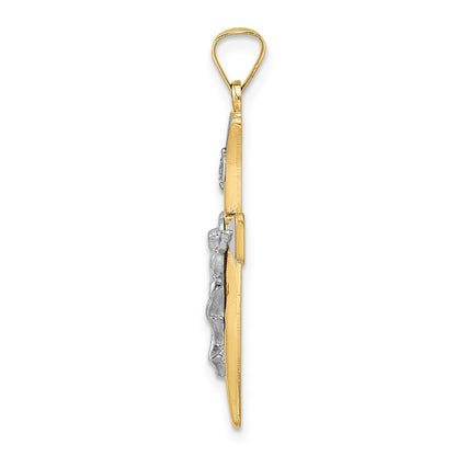 14k Two-tone Gold Polished Hollow INRI Crucifix Cross Pendant for Women
