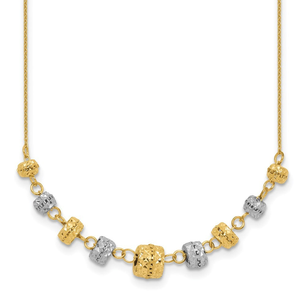 14k Two-tone Gold Diamond-cut Polished Graduated Barrels Necklace