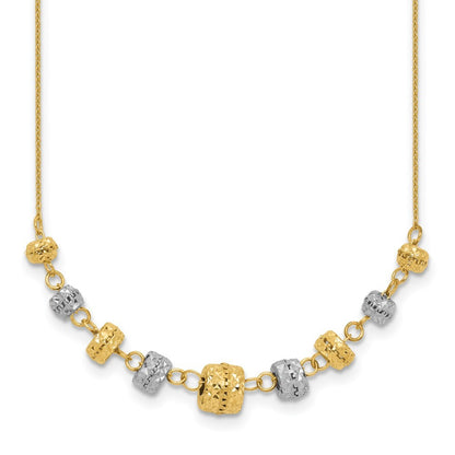 14k Two-tone Gold Diamond-cut Polished Graduated Barrels Necklace