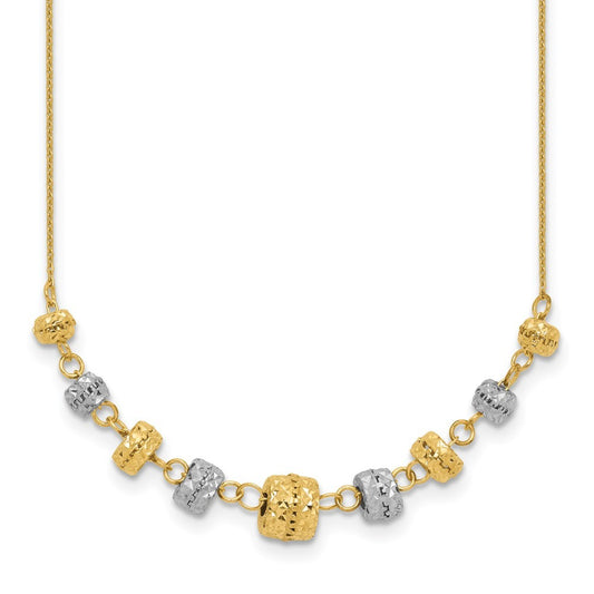14k Two-tone Gold Diamond-cut Polished Graduated Barrels Necklace