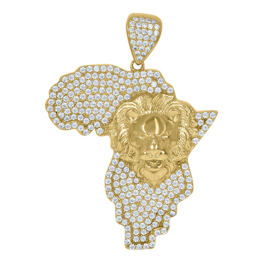 10k Yellow Gold CZ Lion Africa Map Zodiac Sign Animal Wildlife Pendant