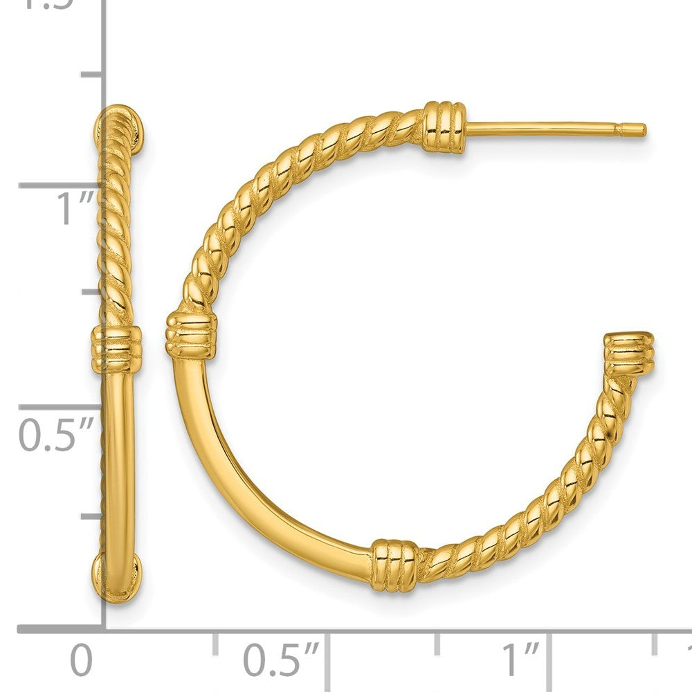 Sterling Silver Gold-tone Polished and Twisted 30.0mm Post C-Hoop Earrings