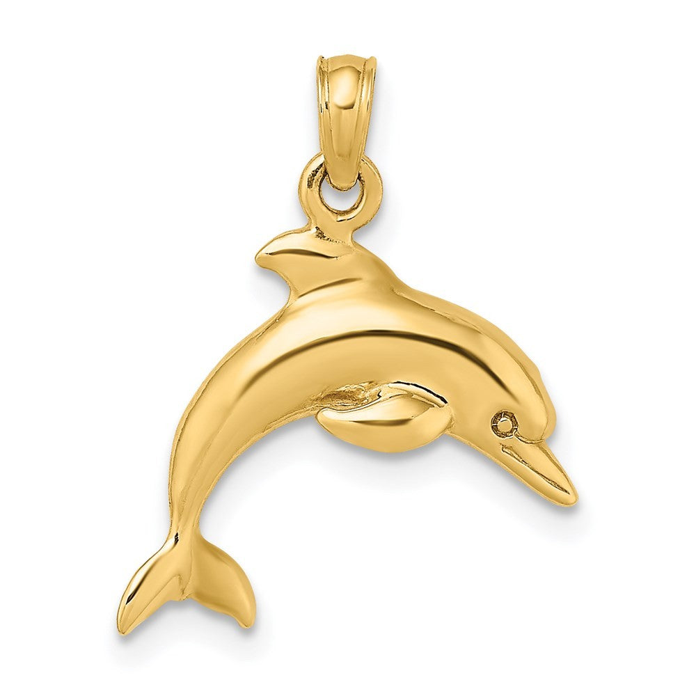14k Yellow Gold 3-D Dolphin Jumping Charm