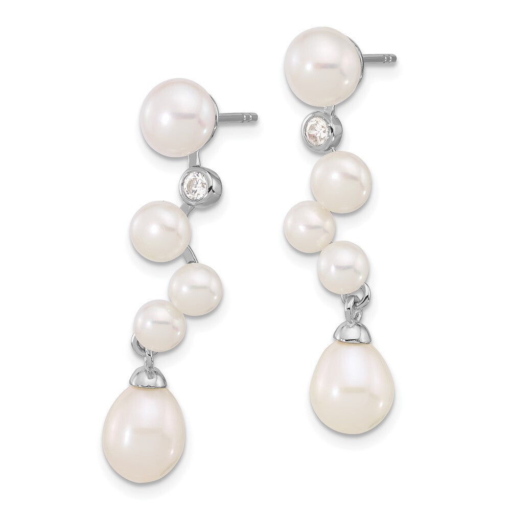 Sterling Silver White Rice Cultured Pearl & Cubic Zirconia Dangle Earrings