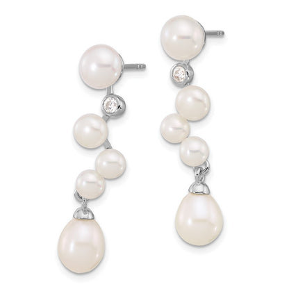 Sterling Silver White Rice Cultured Pearl & Cubic Zirconia Dangle Earrings