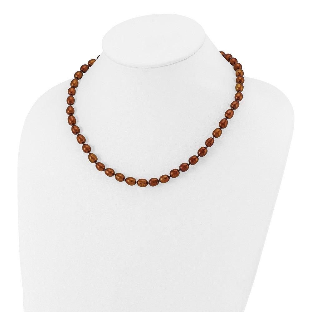 14k Yellow Gold 7-8mm Brown Rice Freshwater Cultured Pearl 18 inch Necklace