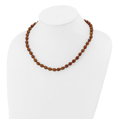 14k Yellow Gold 7-8mm Brown Rice Freshwater Cultured Pearl 18 inch Necklace