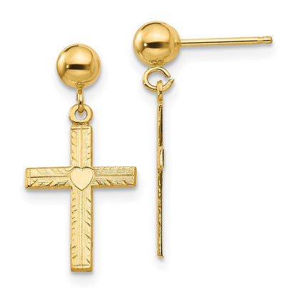 14k Yellow Gold Polished & Satin Cross Dangle Earrings
